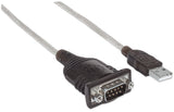 Manhattan Convertidor USB-A a serie (RS232/COM/DB9), 45 cm, macho a macho, chip FTDI FT232RL, compatible con Windows 11, negro/plata, 3 años de garantía, equivalente a ICUSB2321F Cable Plata 0,45 m USB A Serial/COM/RS232/DB9
