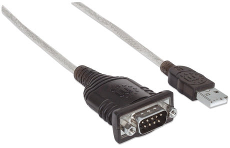 Manhattan Convertidor USB-A a serie (RS232/COM/DB9), 45 cm, macho a macho, chip FTDI FT232RL, compatible con Windows 11, negro/plata, 3 años de garantía, equivalente a ICUSB2321F Cable Plata 0,45 m USB A Serial/COM/RS232/DB9