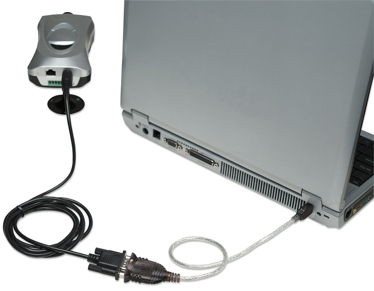 Manhattan Convertidor USB-A a serie (RS232/COM/DB9), 45 cm, macho a macho, chip FTDI FT232RL, compatible con Windows 11, negro/plata, 3 años de garantía, equivalente a ICUSB2321F Cable Plata 0,45 m USB A Serial/COM/RS232/DB9
