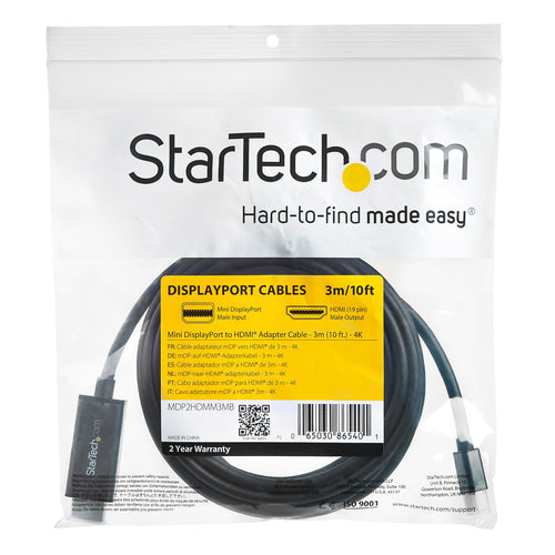 StarTech.com Cable Adaptador Mini DisplayPort a HDMI de 3m - 4K 30Hz Adaptadores de cable de vídeo 3 m Mini DisplayPort 