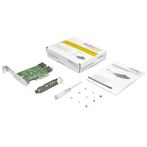 StarTech.com Tarjeta Adaptadora de 3 Puertos M.2 NGFF para SSD - Soporta 1x SSD M.2 PCIe NVMe - 2x SSD M.2 SATA III - Ad