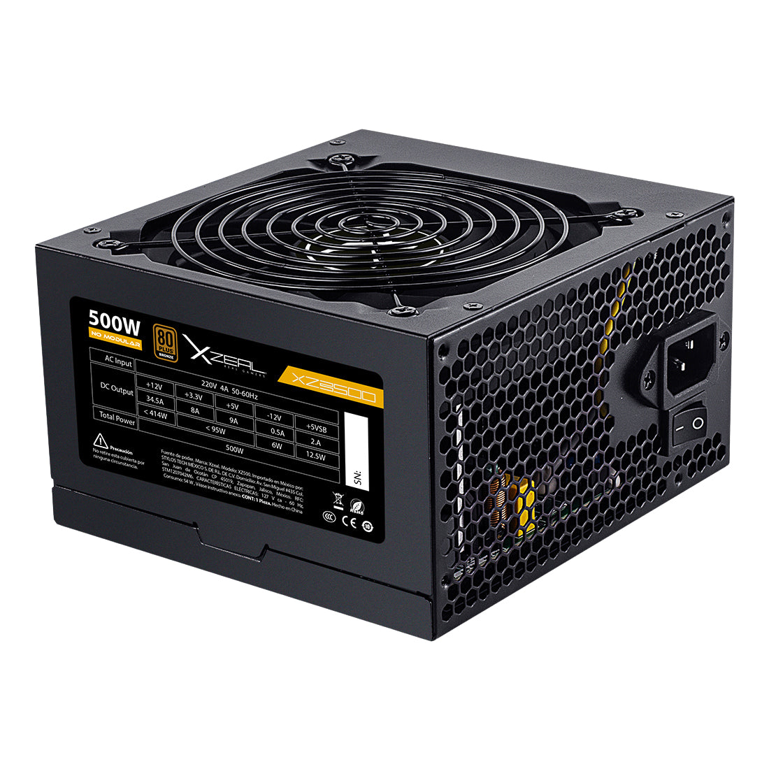 Fuente de Poder Xzeal XZ500 ATX 500W 80 Plus Bronze NO Modular 1x20+4pin +1xP8(4+4)pin +2xPCI-E(6+2) pin Negro