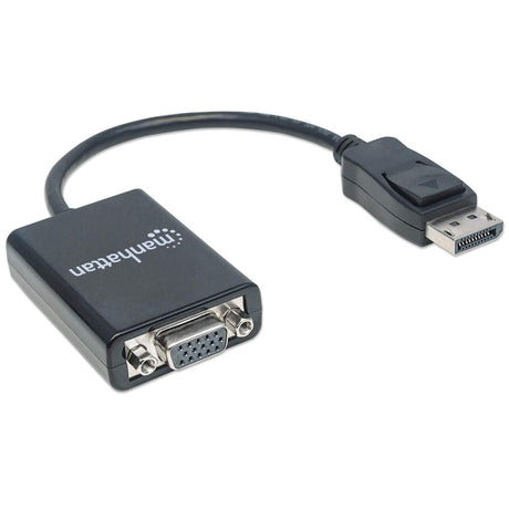 Manhattan Cable convertidor DisplayPort a VGA HD15, 15 cm, macho a hembra, activo, DP con pestaña de bloqueo, negro, garantía de por vida, equivalente a DP2VGA2 Cable Derecho Derecho Oro 0,15 m