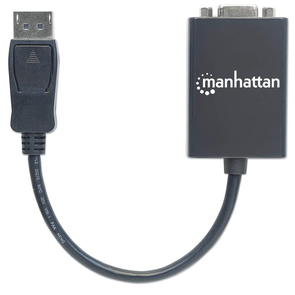 Manhattan Cable convertidor DisplayPort a VGA HD15, 15 cm, macho a hembra, activo, DP con pestaña de bloqueo, negro, garantía de por vida, equivalente a DP2VGA2 Cable Derecho Derecho Oro 0,15 m