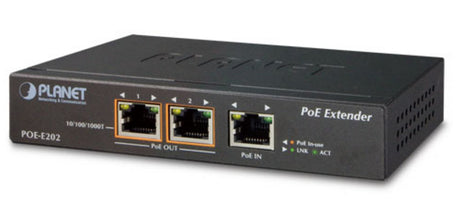 PLANET POE-E202 extensor de red Transmisor y receptor de red Negro 10, 100, 1000 Mbit/s, Completo, Semi (dúplex)