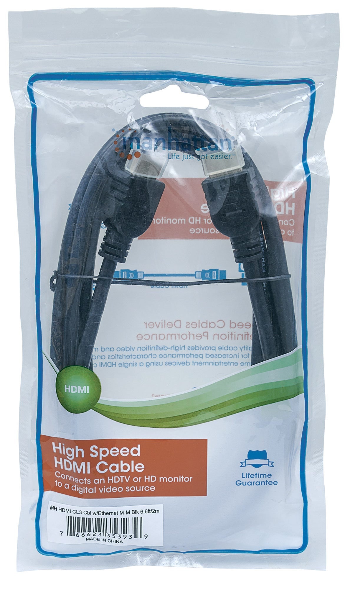 Manhattan Cable HDMI de alta velocidad con Ethernet, para pared Cable 2 m HDMI tipo A (Estándar) HDMI tipo A (Estándar) 
