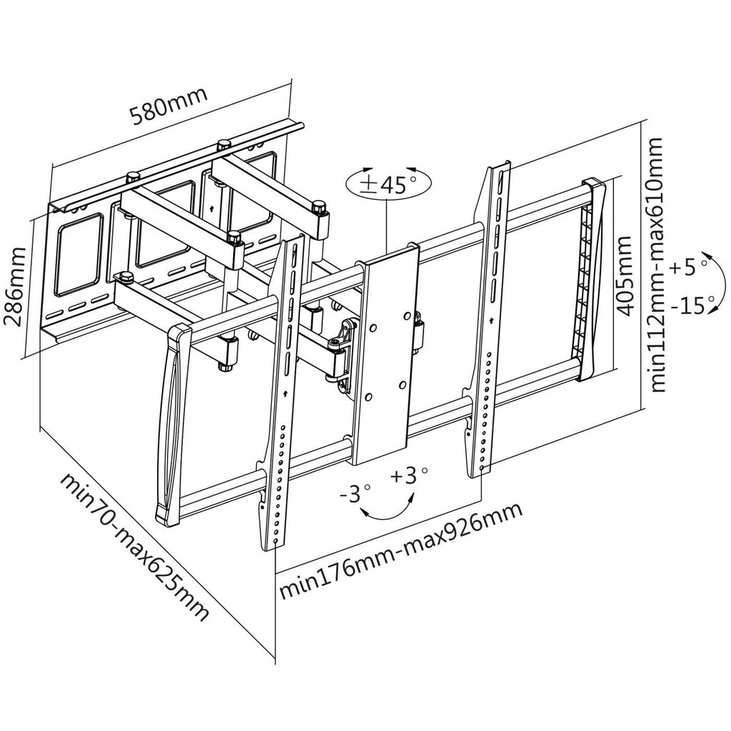 Manhattan Soporte de pared (Articulado) para TV/monitores, pantallas 37"–100", Compatibilidad VESA: de 200x200 a 900x600