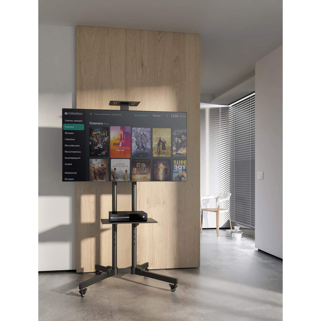 Manhattan Soporte con carrito para TV/monitores, pantallas 37"–65", Compatibilidad VESA: de 200x200 a 600x400 mm (verifique las dimensiones de los cuatro orificios de montaje traseros), carga máxima 40 kg, negro Monitor negro