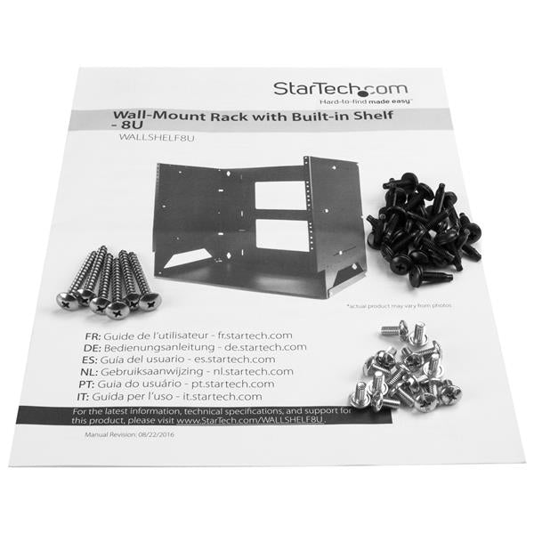 StarTech.com Rack de Servidores Abierto de 8U de Pared - de 2 Columnas - con Estante Integrado - de Profundidad Ajustabl