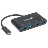 Manhattan Hub/dock USB-C, puertos (4): 4x USB-A, 5 Gbps (USB 3.0), Alimentado por USB (no requiere alimentación externa)