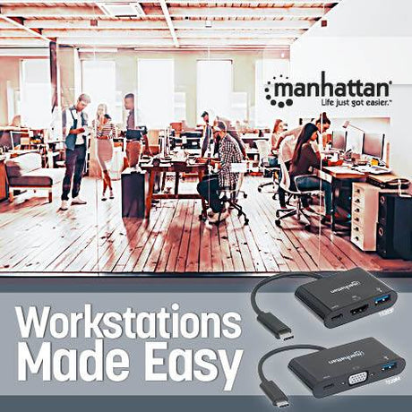 Manhattan Docking Station USB Tipo-C y VGA adaptadores gráficos usb USB tipo A, USB Tipo C Hembra Derecho 3.2 Gen 1 (3.1 Gen 1)