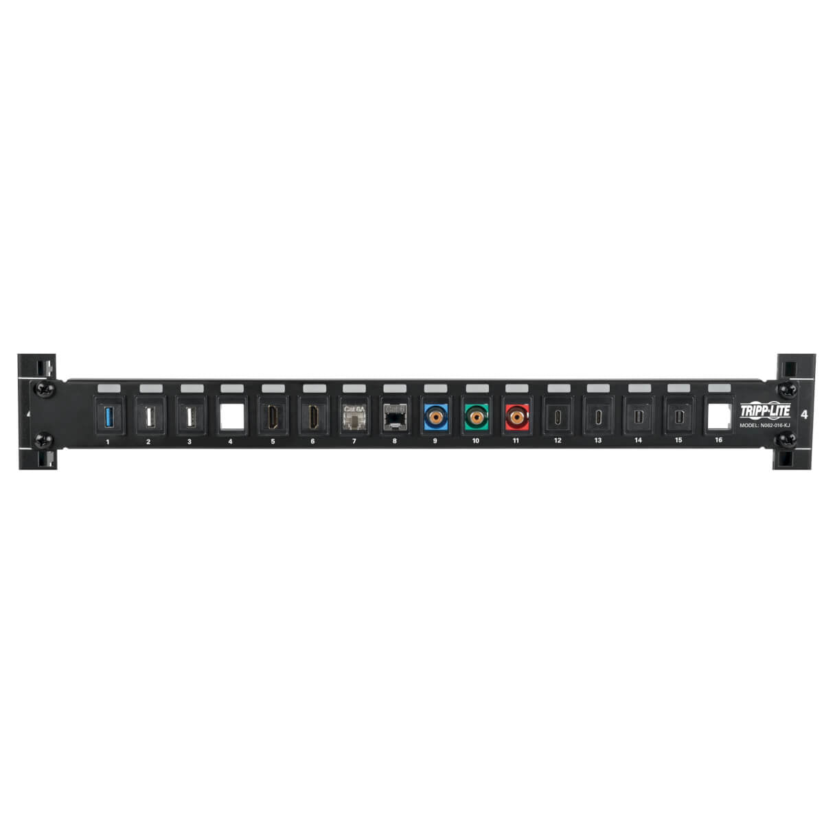 Tripp Lite N062-016-KJ Panel de Conexiones sin Blindaje RJ45 Keystone / Multimedia de 16 Puertos de 1U Para Instalación 