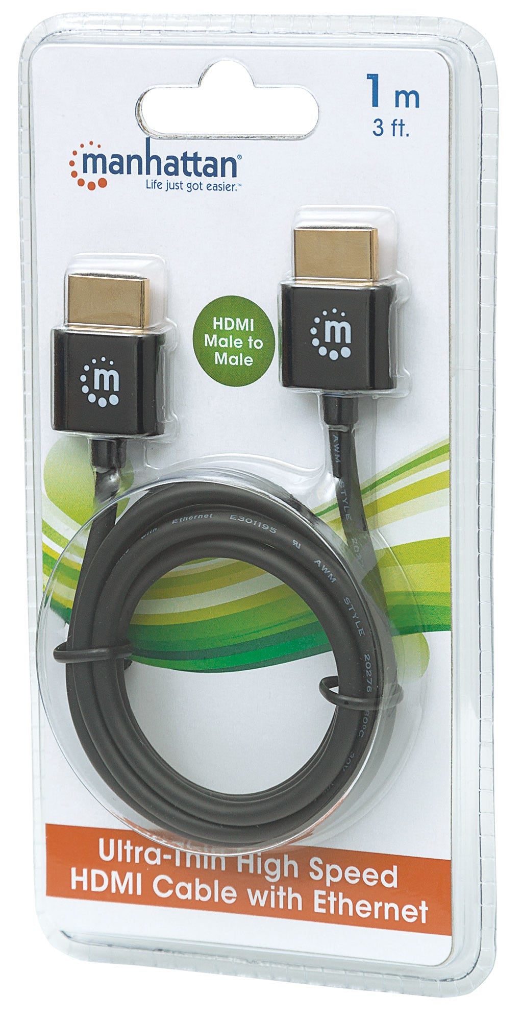Manhattan Cable HDMI super delgado de alta velocidad con Ethernet, HDMI Tipo A (Estándar), HDMI Tipo A (Estándar), 18 Gbit/s