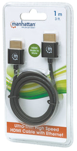 Manhattan Cable HDMI super delgado de alta velocidad con Ethernet, HDMI Tipo A (Estándar), HDMI Tipo A (Estándar), 18 Gbit/s