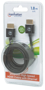 Manhattan Cable HDMI súper delgado de alta velocidad con Ethernet Cable 1,8 m HDMI tipo A (Estándar) HDMI tipo A (Estánd