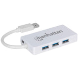 Manhattan Hub de 3 puertos USB 3.0 con Adaptador Gigabit Ethernet Laptop USB 3.2 Gen 1 (3.1 Gen 1) Type-A 3 1 Blanco