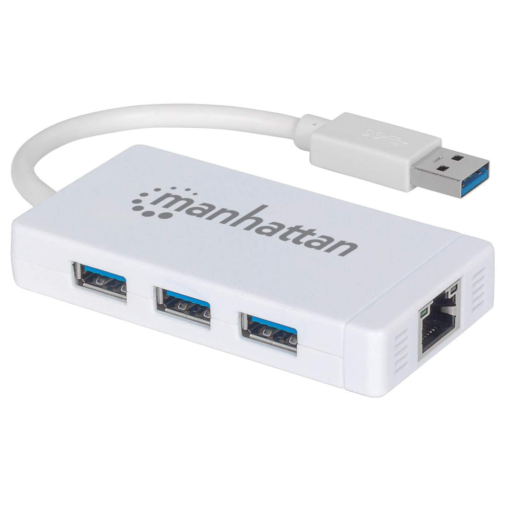 Manhattan Hub de 3 puertos USB 3.0 con Adaptador Gigabit Ethernet Laptop USB 3.2 Gen 1 (3.1 Gen 1) Type-A 3 1 Blanco