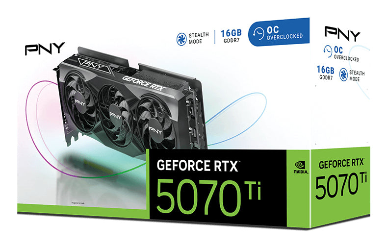 PNY GeForce RTX 5070 Ti OC NVIDIA 16 GB GDDR7, 256 Bit, 7680 x 4320 Pixeles, PCI Express x16 5.0