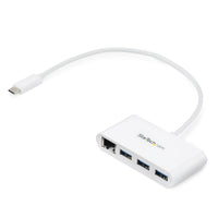 StarTech.com Concentrador USB 3.0 (5Gbps) de 3 Puertos con USB-C y Ethernet Gigabit - Hub Ladrón de USB Convencional - Blanco tarjetas de red Alámbrico USB Ethernet 1