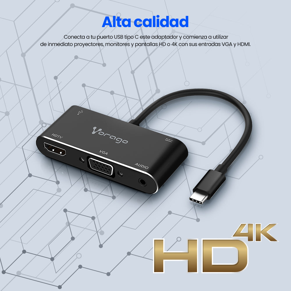 Vorago ADP-350 adaptador gráfico USB Negro, 1920 x 1080 (HD 1080), 3840 x 2160, 2160p