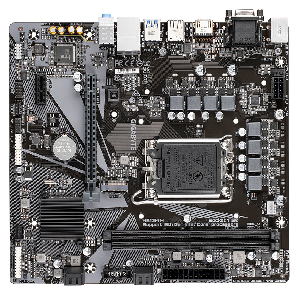 GIGABYTE H610M H Placa base - Soporta CPUs Intel Core de 14ª generación, VRM digital híbrido 6+1+1, hasta 5600MHz DDR4 (OC), 1xPCIe 3.0 M.2, LAN GbE, USB 3.2 Gen 1 placas base Intel LGA 1700 LGA 1700 64 GB