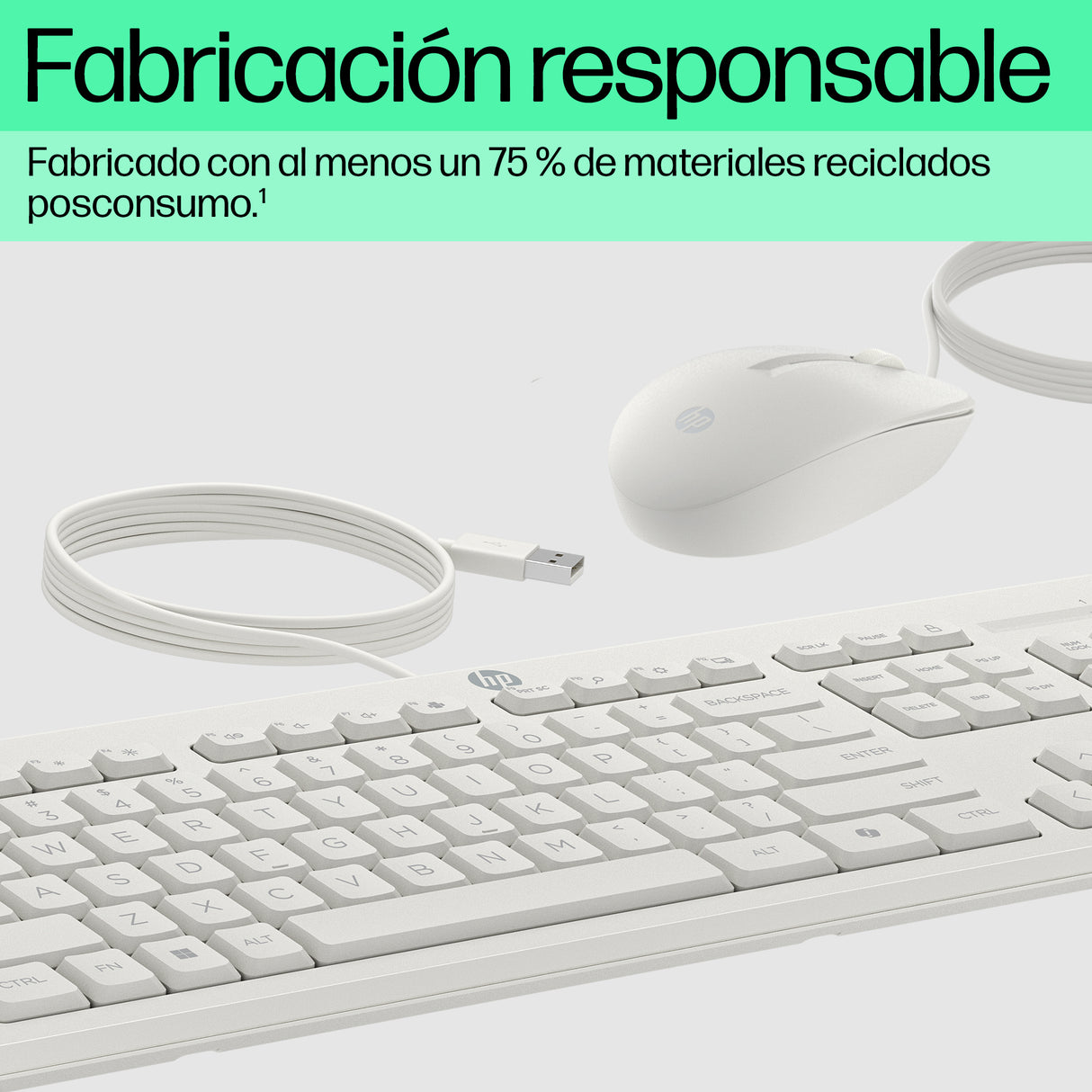 HP Combinación de mouse y teclado con cable 225, Tamaño completo (100%), Alámbrico, USB