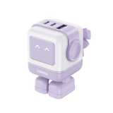 Cargador RobotGaN de 65W Serie UNO | 3 Puertos de Carga Rápida | 2 USB-C | 1 USB-A | PD 3.0 | QC 4.0 | Carga Inteligente | Tecnología GaN II | Zapato Magnético Extraíble | Carcasa Ignífuga | Pantalla LED