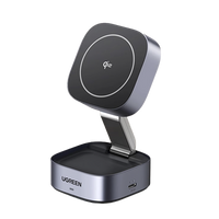 Ugreen 35316 cargador de dispositivo móvil Auriculares, Smartphone, Reloj inteligente Gris USB Cargador inalámbrico Carga rápida Interior