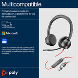 HP Poly Auriculares estéreo Poly Blackwire 8225 USB-C + Adaptador USB-C/A Auriculares Auriculares Diadema Oficina/Centro de llamadas Binaural