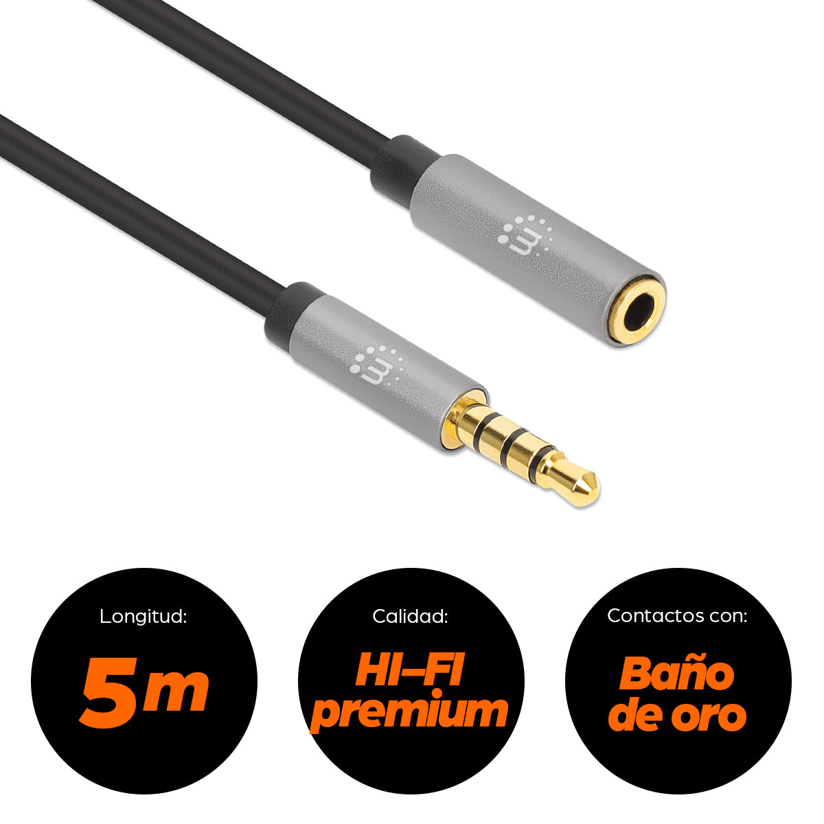 356046 - Manhattan Extensión de Cable Auxiliar de Audio Estéreo Cable 3 m 3,5mm Macho 3,5mm