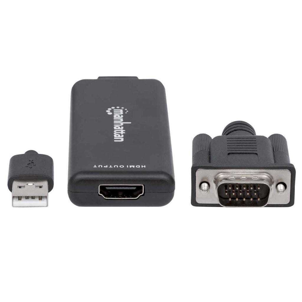 Manhattan Convertidor VGA + USB-A a HDMI, vídeo VGA analógico y audio USB a señal HDMI digital, 1920x1080 (1080p@60Hz), color 24 bits, 1,65 Gbps/165 MHz, 3 años de garantía Cable Derecho Derecho 1 m USB Type-A + VGA (D-Sub)