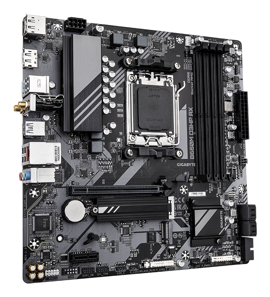 GIGABYTE B650M D3HP AX Placa base - AMD Ryzen serie 9000, VRM de 5+2+2 fases, hasta 8000 MHz DDR5 (OC), 2xPCIe 4.0 M.2, WIFI 6E, LAN 2,5 GbE, USB 3.2 Gen 1 placas base AMD Zócalo AM5 Zócalo AM5 DDR5-SDRAM