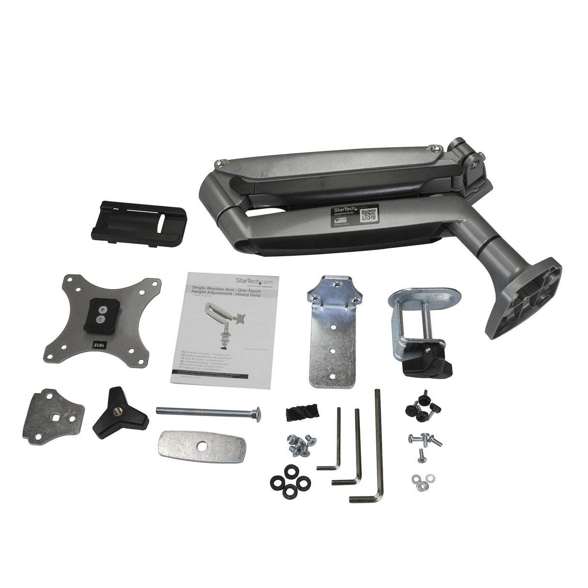 StarTech.com Brazo Ergonómico de Escritorio para Monitor VESA hasta 9kg - de Servicio Pesado - Movimiento Total, Altura Ajustable y Articulado - Aluminio - Abrazadera en C/Ojal - Plata Monitor Plata