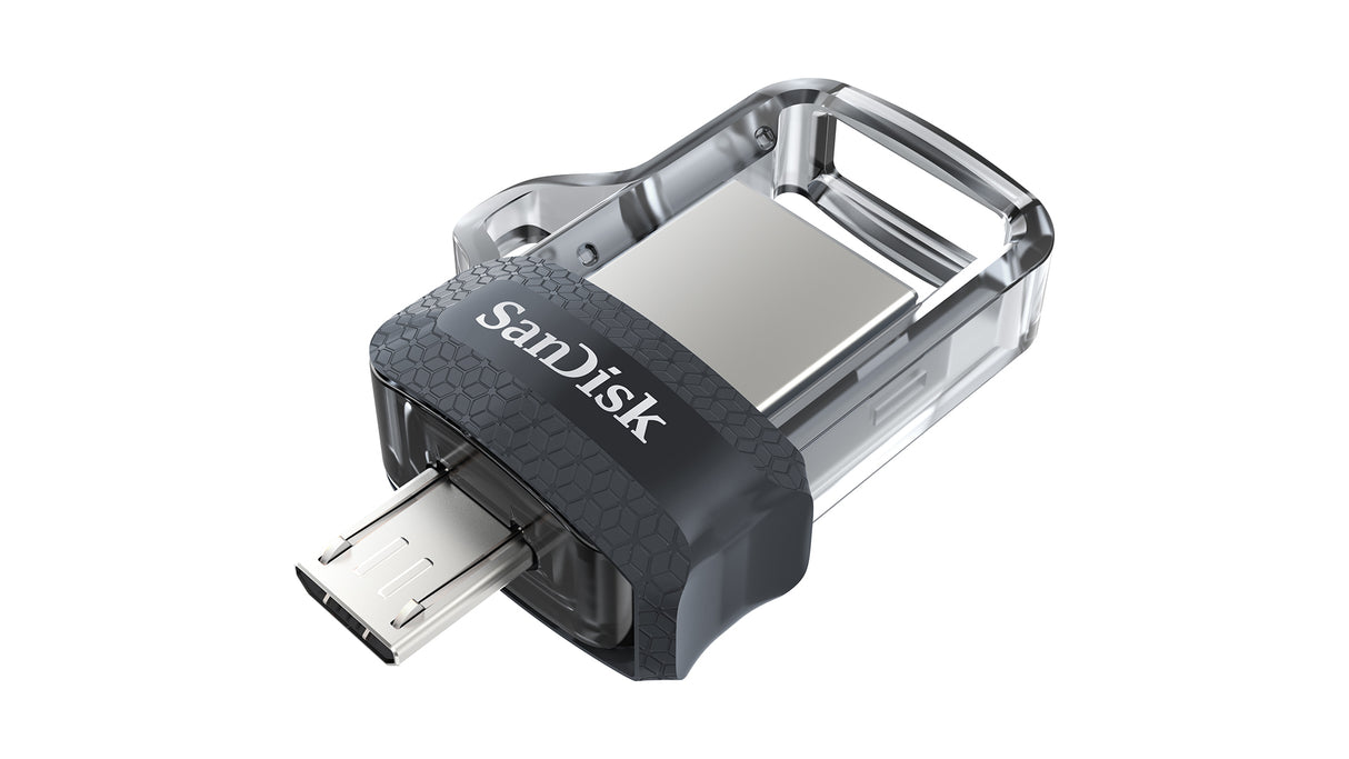 SanDisk Ultra Dual m3.0 unidad flash USB 16 GB USB Type-A / Micro-USB 3.2 Gen 1 (3.1 Gen 1) Negro, Plata, Transparente