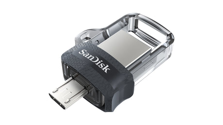 SanDisk Ultra Dual m3.0 unidad flash USB 16 GB USB Type-A / Micro-USB 3.2 Gen 1 (3.1 Gen 1) Negro, Plata, Transparente