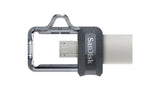 SanDisk Ultra Dual m3.0 unidad flash USB 16 GB USB Type-A / Micro-USB 3.2 Gen 1 (3.1 Gen 1) Negro, Plata, Transparente