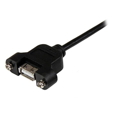 StarTech.com Cable Alargador de 30cm USB 2.0 para Montar Empotrar en Panel - Extensor Macho a Hembra USB A - Negro Cable USB 2.0 USB A USB A Macho/Hembra