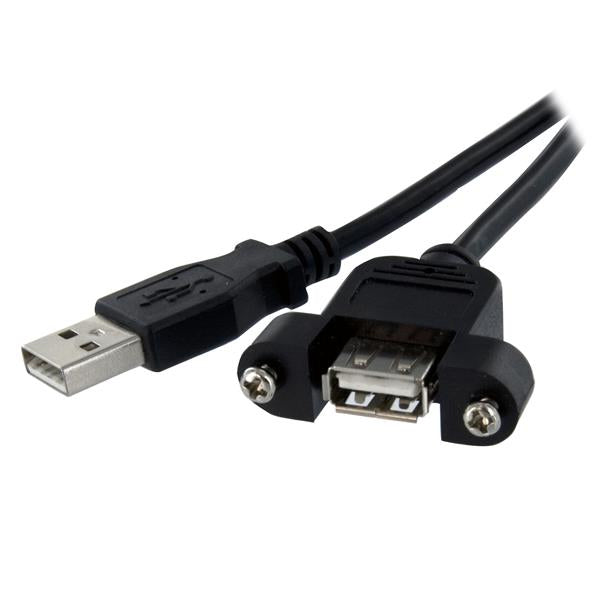 StarTech.com Cable de 30cm USB 2.0 para Montar Empotrar en Panel - Extensor Macho a Hembra USB A - Negro