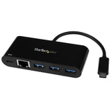 StarTech.com Hub Concentrador USB 3.0 USB-C de 3 Puertos con Ethernet Gigabit y Entrega de Alimentación de 60W con Puerto Pass-Through - USB Tipo C