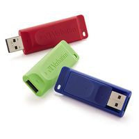 Memoria USB Verbatim 16GB, Diseño Deslizable, USB-A 2.0, Multicolor, Paquete 3 Piezas, 99122