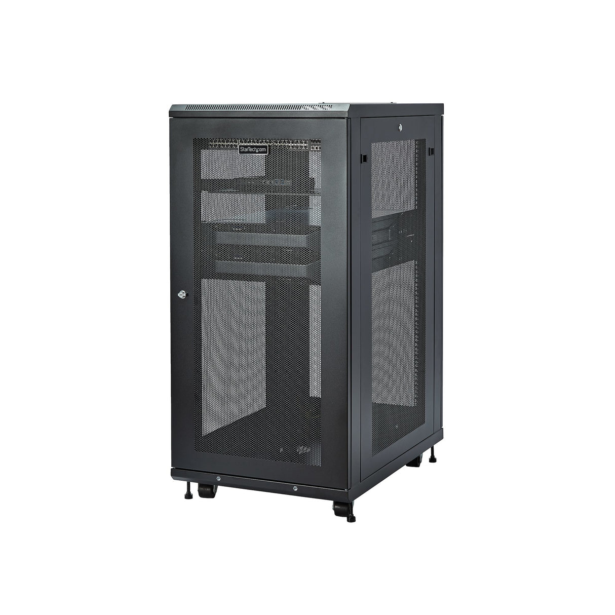 StarTech.com Armario Rack para Servidores 24U 19" 4 Columnas - Rack de Servidores con Cerradura y Seguro - Rack con Ruedas y Carriles de Montaje Ajustables para Equipo de Red Rack 24U Rack o bastidor independiente 450 kg Negro
