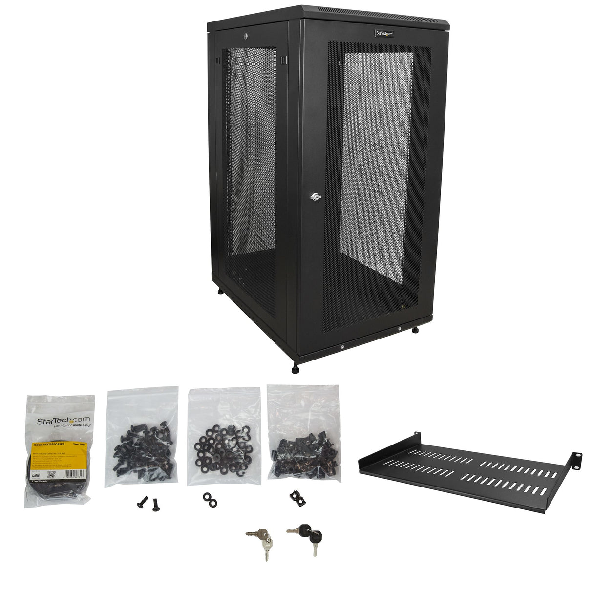 StarTech.com Armario Rack para Servidores 24U 19" 4 Columnas - Rack de Servidores con Cerradura y Seguro - Rack con Ruedas y Carriles de Montaje Ajustables para Equipo de Red Rack 24U Rack o bastidor independiente 450 kg Negro