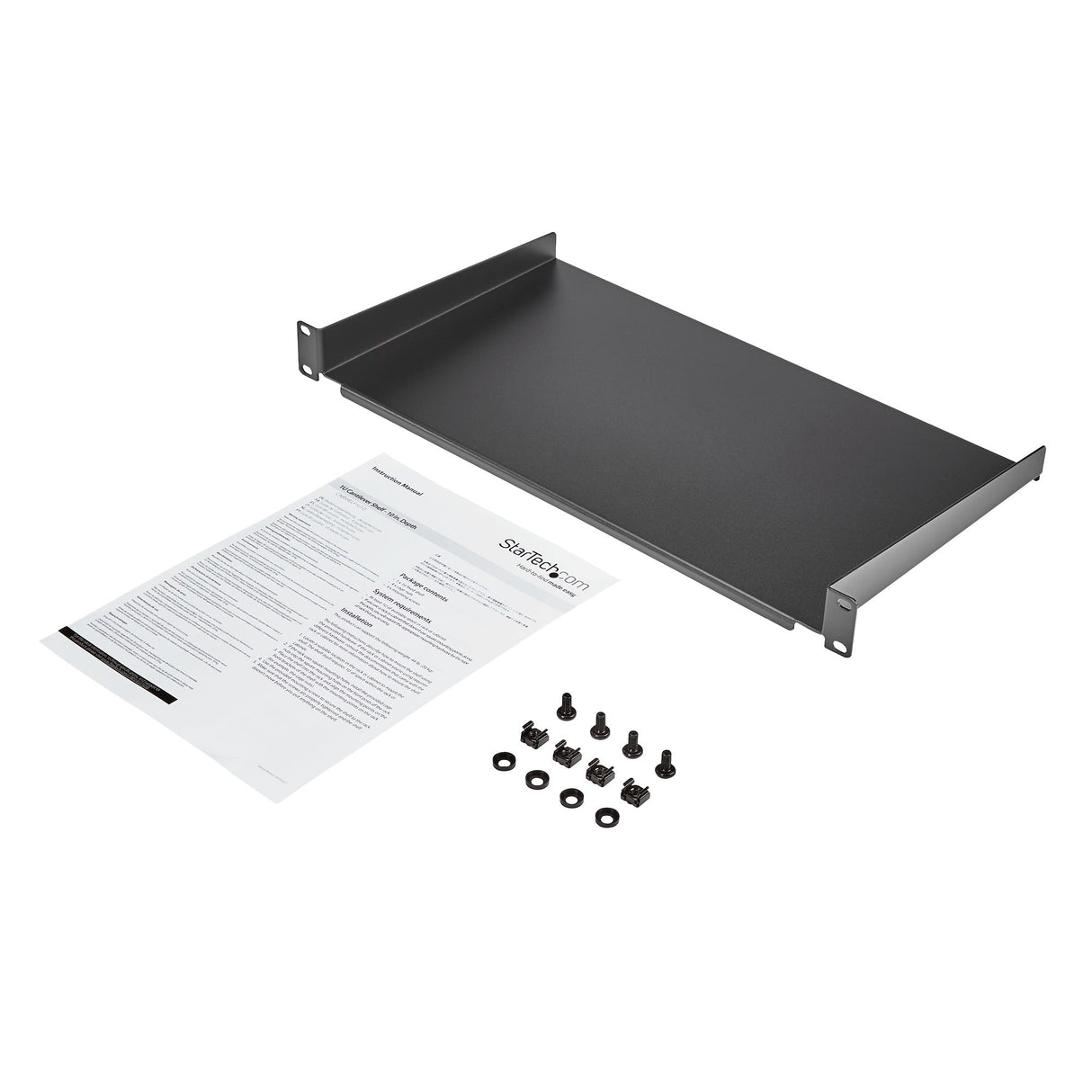 StarTech.com Bandeja Estante de 1U para Armario Rack de Servidores - de 10 Pulgadas (254mm) de Profundidad - en Acero de Servicio Pesado - con Capacidad de Carga de 20kg - Negro Rack Cajón metálico para rack Negro Acero 20 kg