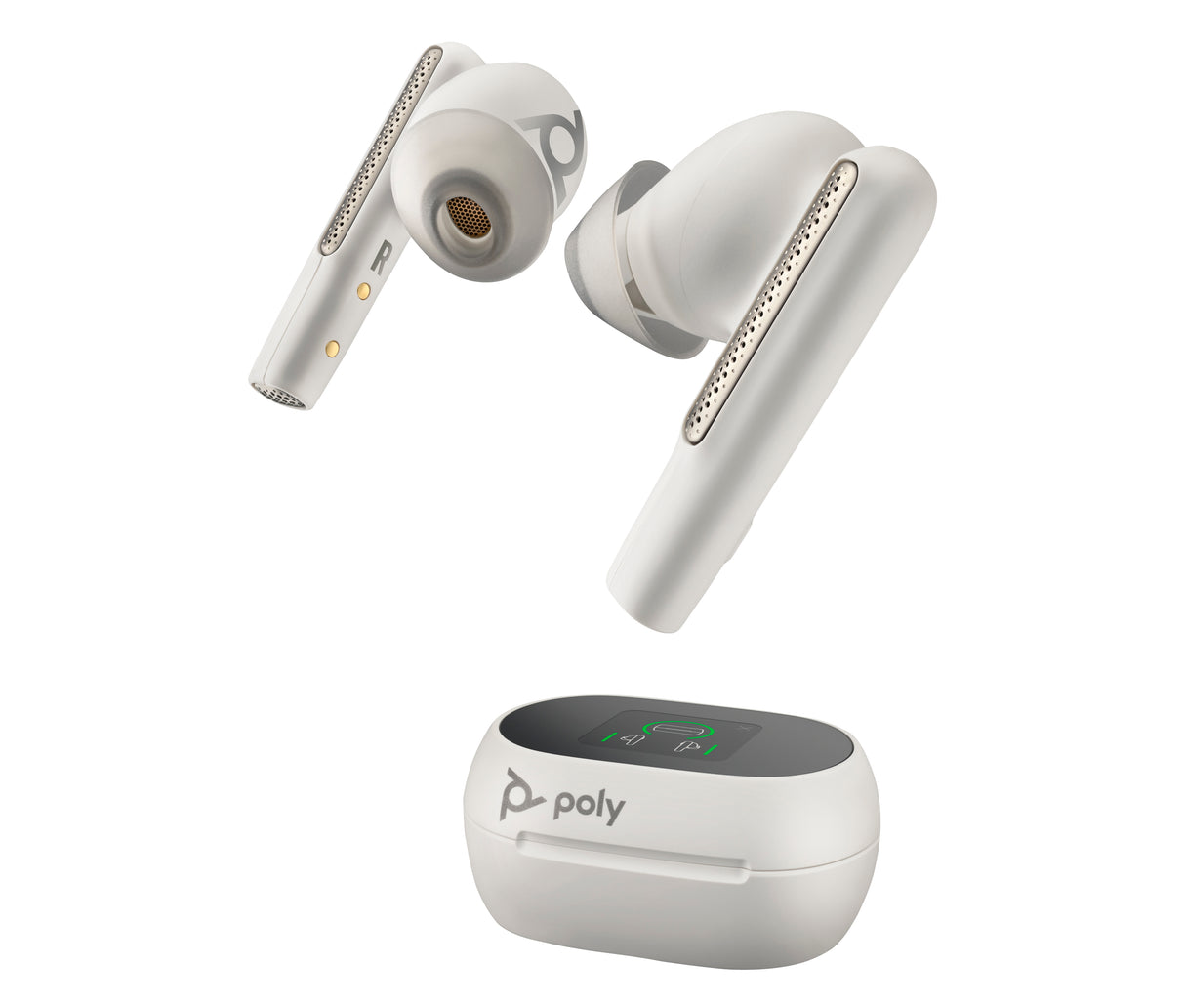 HP Poly Poly Voyager Free 60+ Audífonos UC arena blanca + Adaptador USB-A BT700 + Estuche de carga con pantalla táctil