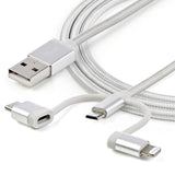 StarTech.com Cable Trenzado de 1m USB a Lightning USB-C y Micro USB - Cable Cargador para Teléfono Móvil iPhone iPad Tablet Cable USB 2.0 USB A Micro-USB B Macho