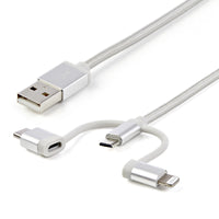StarTech.com Cable Trenzado de 1m USB a Lightning USB-C y Micro USB - Cable Cargador para Teléfono Móvil iPhone iPad Tablet Cable USB 2.0 USB A Micro-USB B Macho