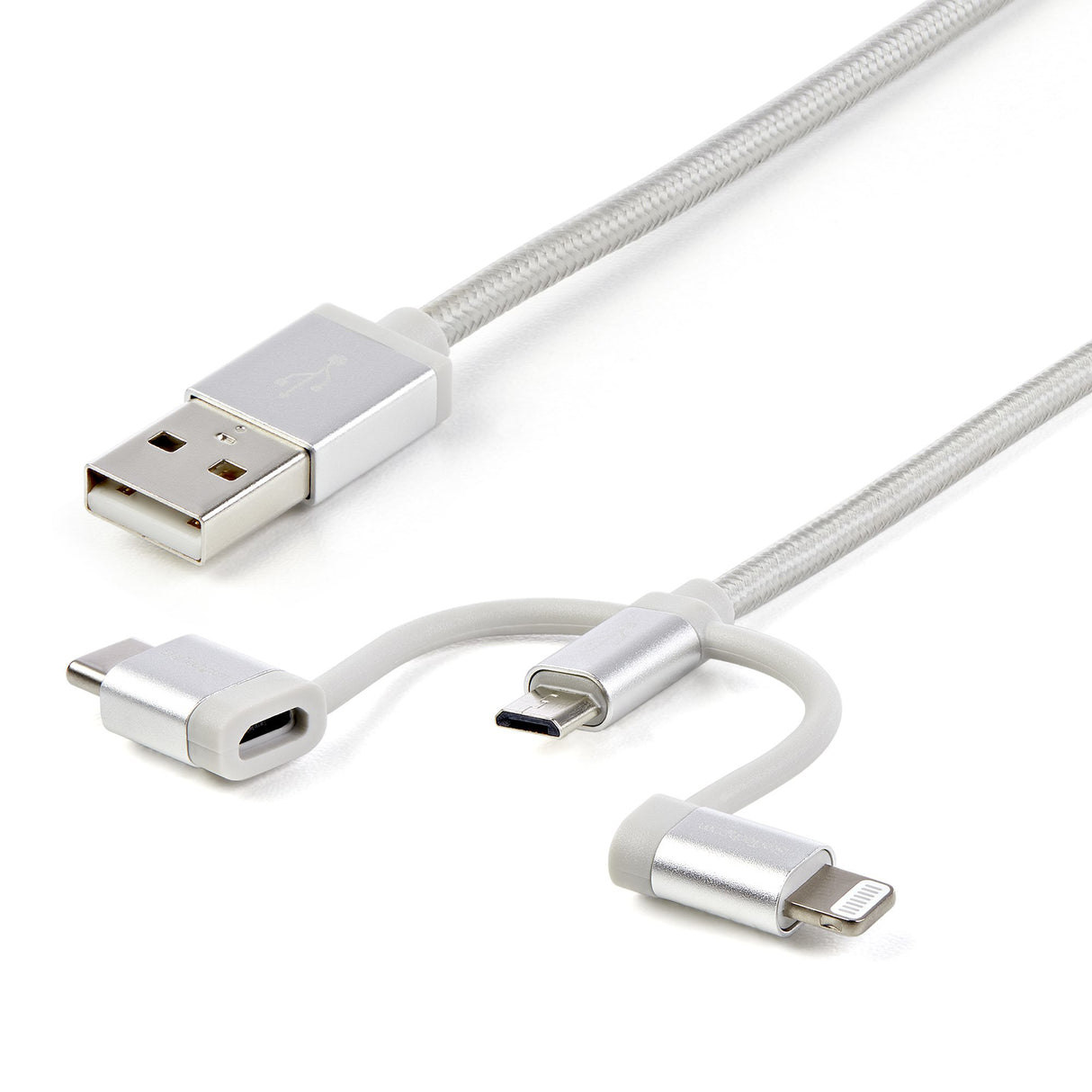 StarTech.com Cable Trenzado de 1m USB a Lightning USB-C y Micro USB - Cable Cargador para Teléfono Móvil iPhone iPad Tablet Cable USB 2.0 USB A Micro-USB B Macho