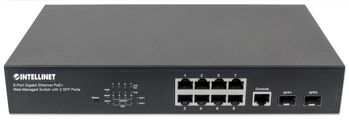 Intellinet Commutateur réseau (switch) Gigabit Ethernet PoE+ administrable via le Web 8 ports avec 2 ports SFP, IEEE 802