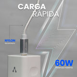 CABLE VORAGO USB C - USB C 1 METRO CARGA RAPIDA BLANCO CAB-124 WH