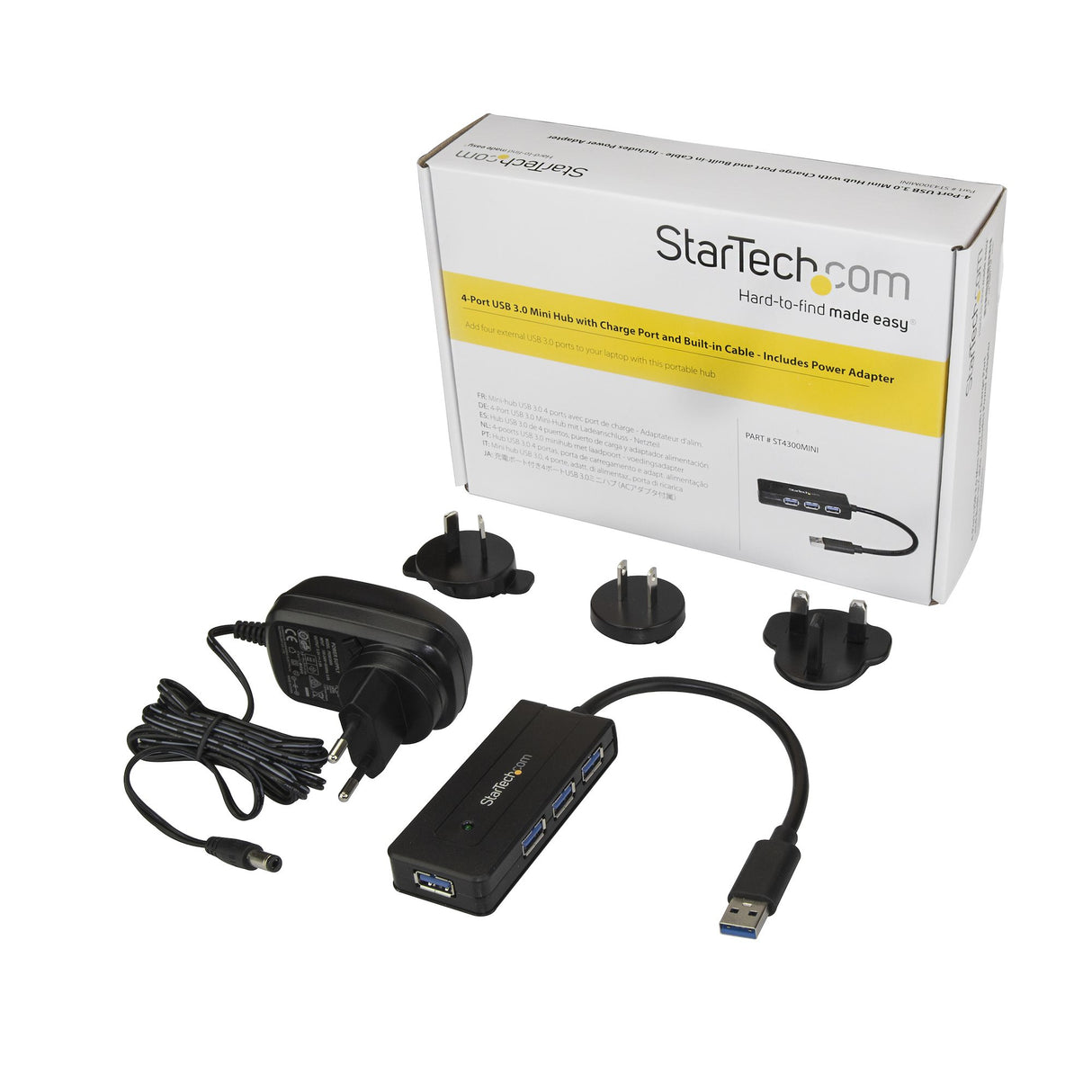 StarTech.com Hub Concentrador Portátil USB 3.0 SuperSpeed de 4 Puertos de 5Gbps con Carga Rápida - Ladrón USB 3.2 Gen 1 Tipo A - Alimentado por el Bus